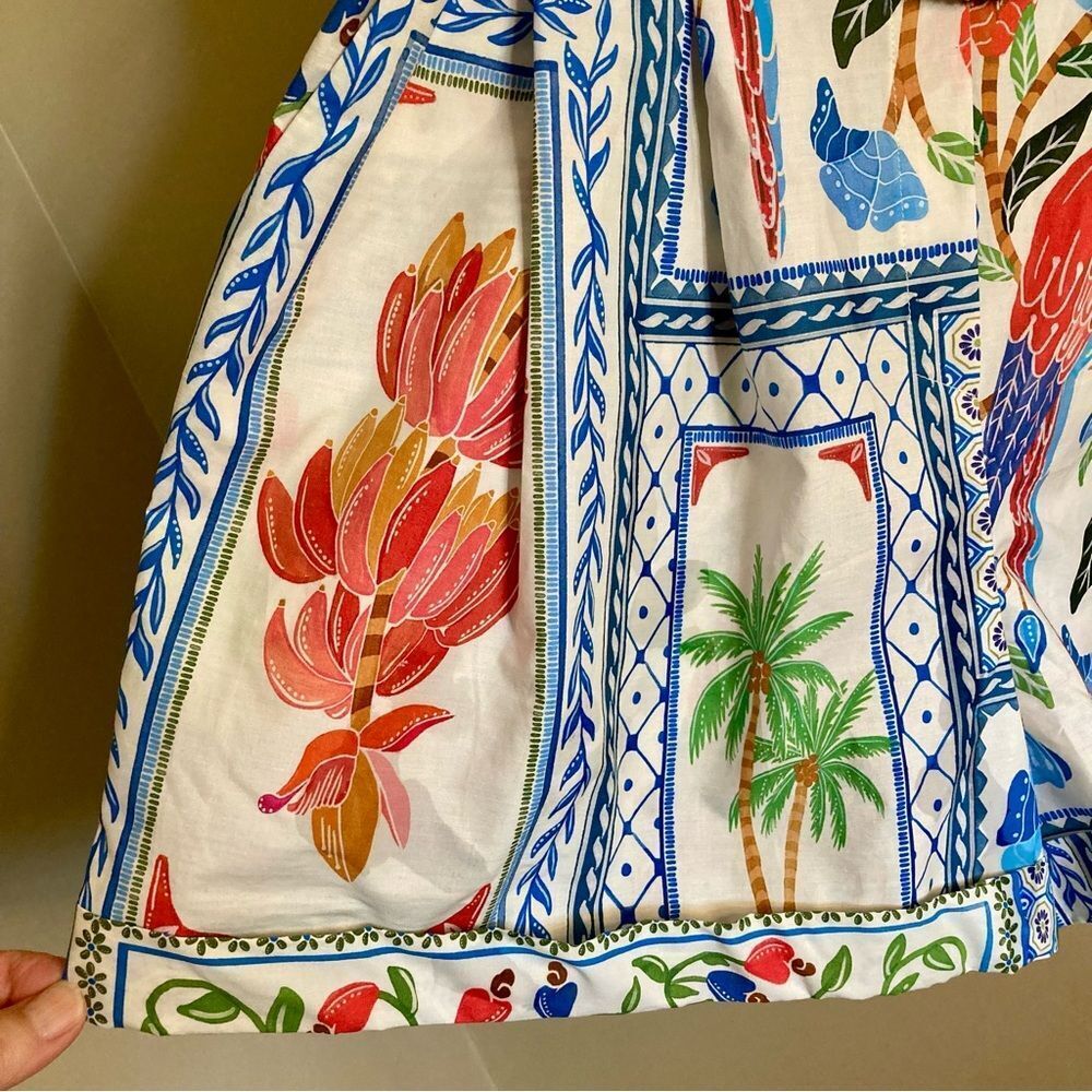 NEW FARM Rio Tropical Tiles Romper Tropical Macaw Shorts Cotton Beaded Size XL - Picture 10 of 16
